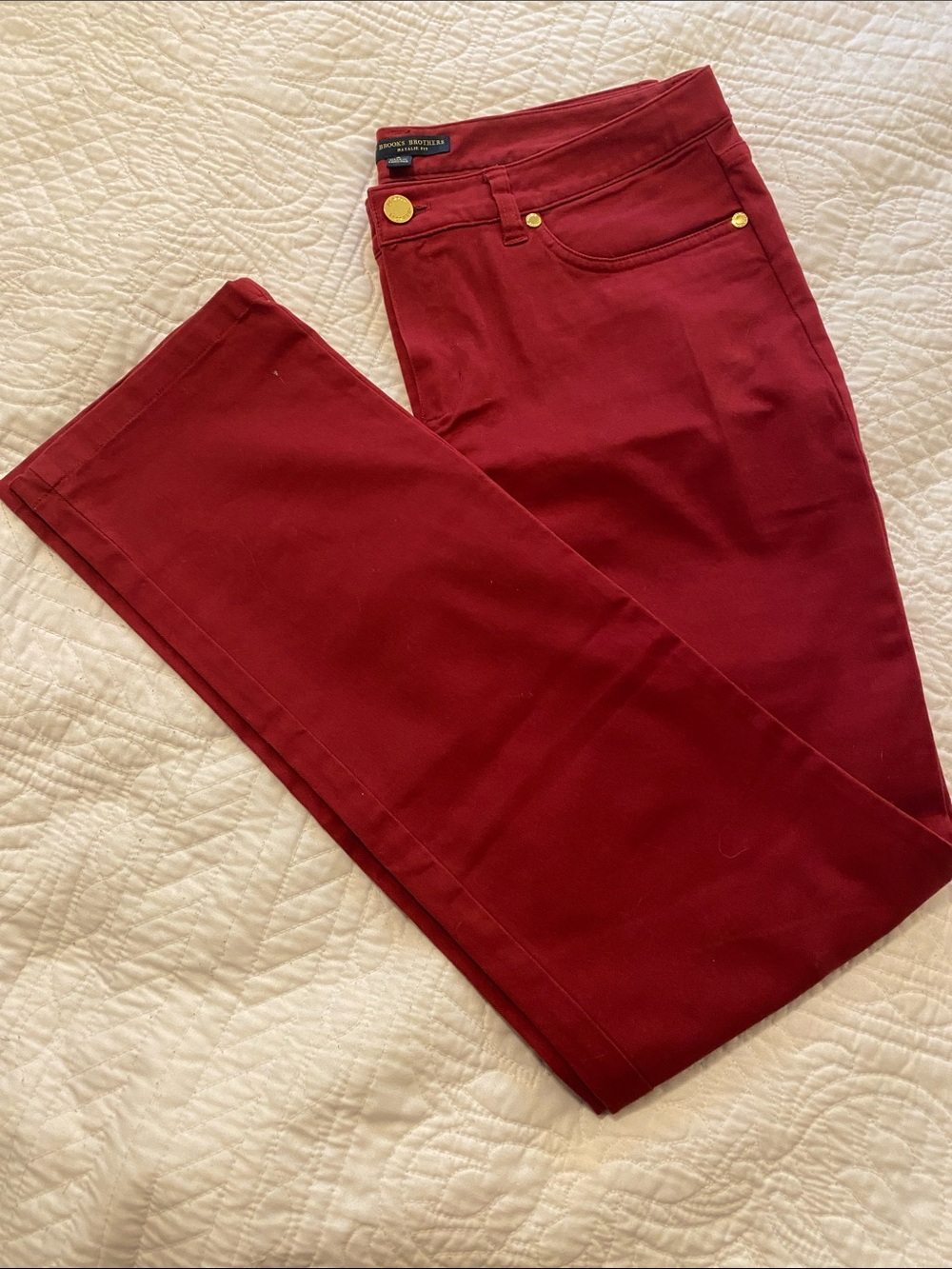 Brooks Brothers Wine Red Skinny Jeans with Gold Hardware